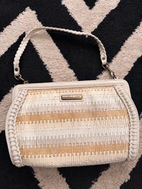 Vintage Isabella Fiore Cream & Tan Woven Shoulder Bag Clutch with Braided Trim